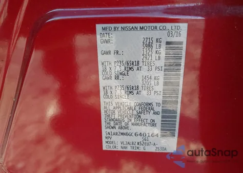 2016 Nissan Pathfinder Platinum/S/Sl/Sv from USA, damaged, VIN 5N1AR2MN6GC640164